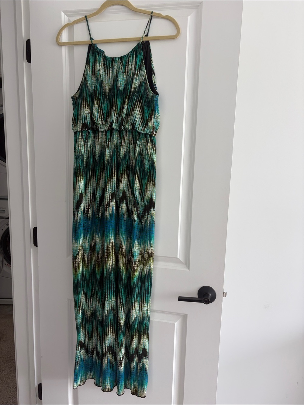 Valerie Bertinelli Teal & Black Printed Maxi Dress